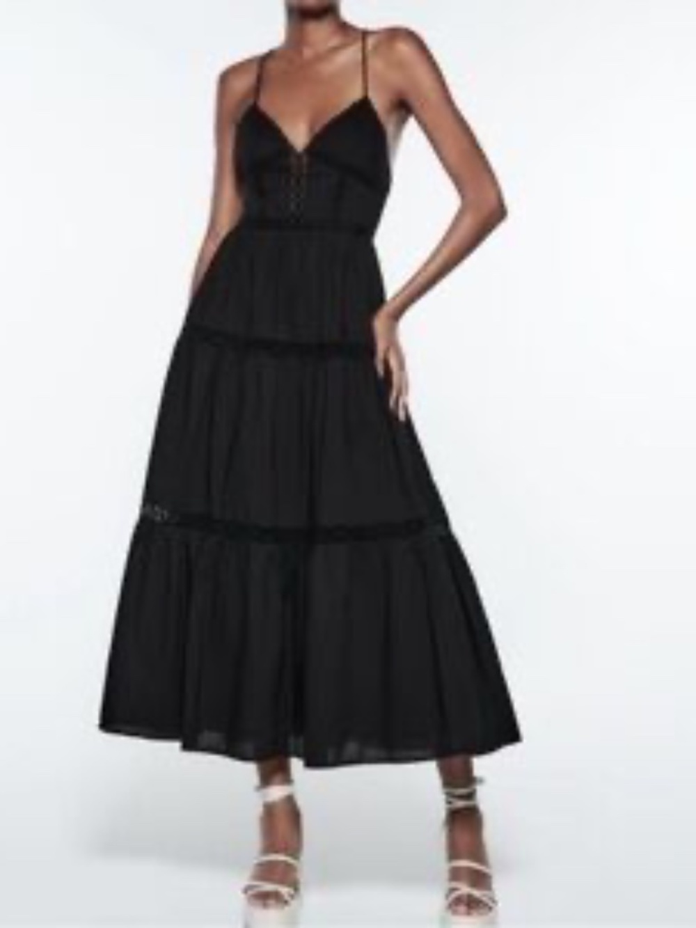 ZARA Lace Inset Tiered Maxi Dress
